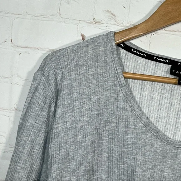Tahari Scoop Neck Ribbed Top Womens Size XL Gray Long Sleeve Pullover Knit - Picture 6 of 10